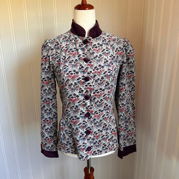 Vintage 90s Cottagecore Floral Velvet Jacket 9/10 - Picture 1 of 7